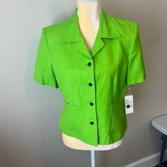 NWT Rafaella Lime Green Linen Blend Shoulder Pad Jacket Size 8 - Picture 1 of 7
